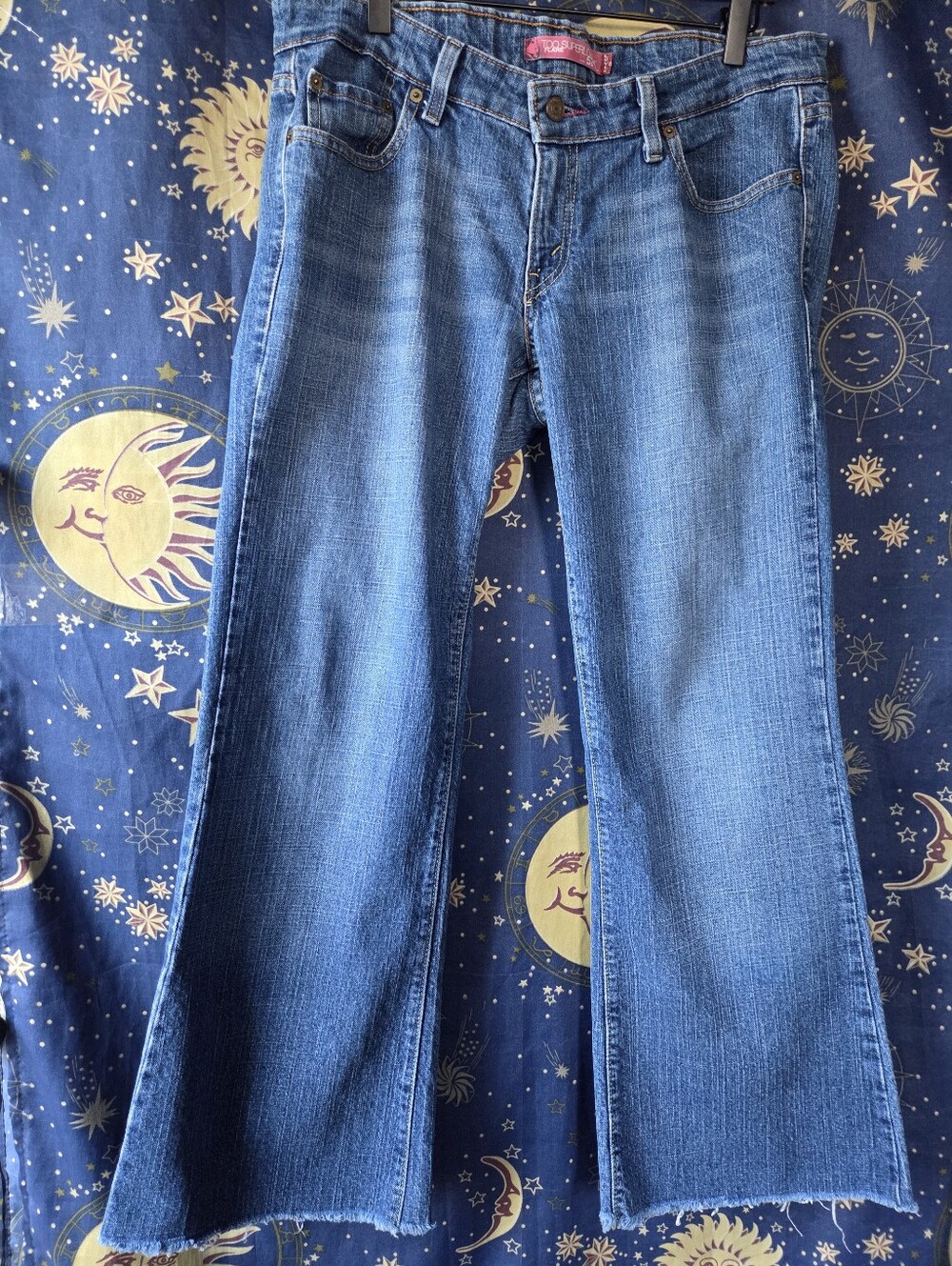 Y2k flare low rise jeans frayed hem
